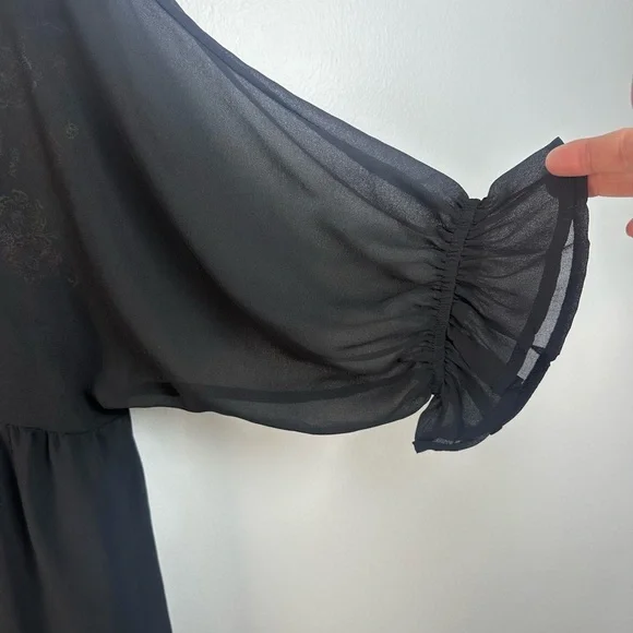 Savanna Jane Black Dress with Pink and Red Floral Embroidery Boho Midi - Picture 5 of 7